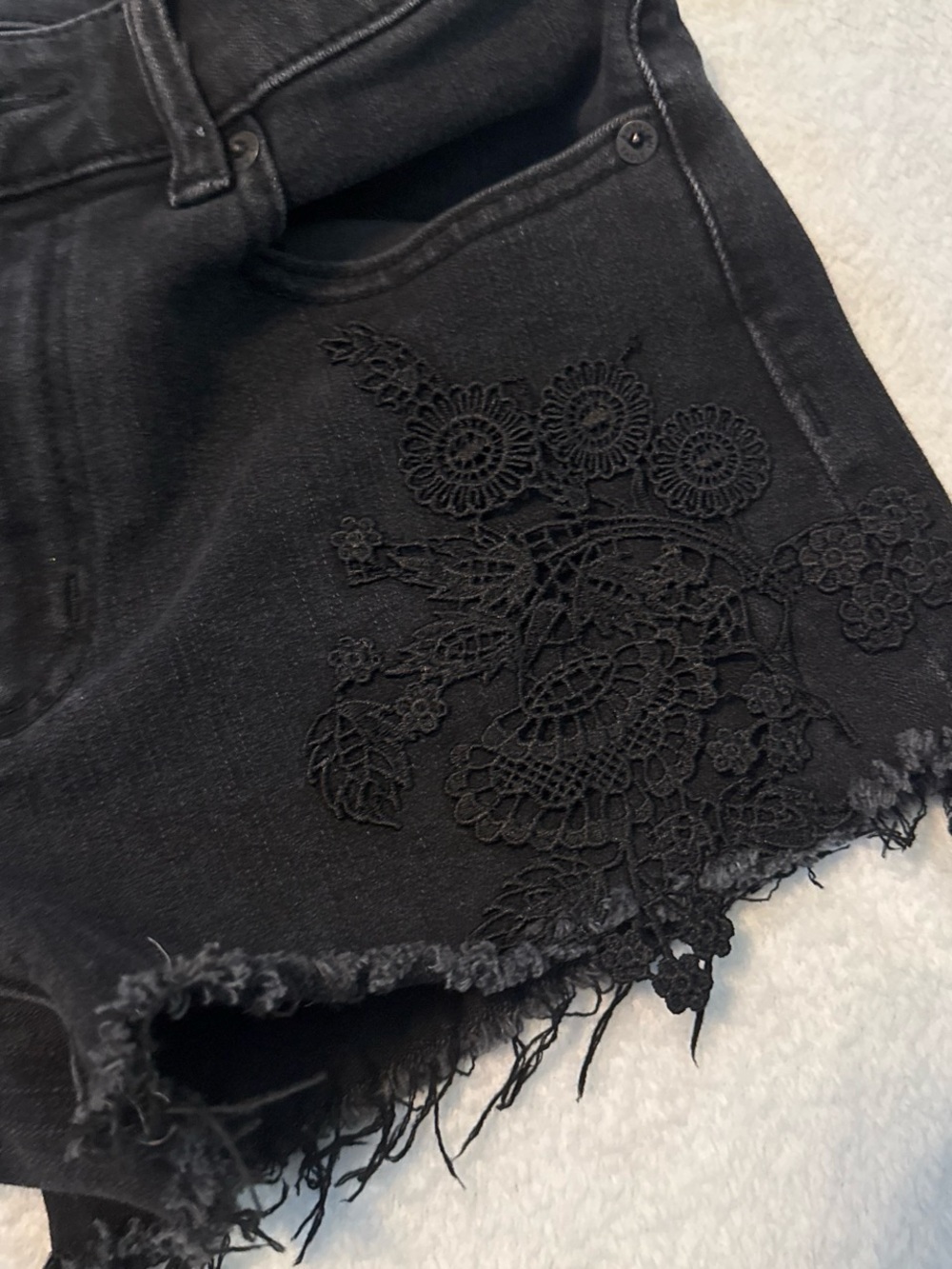 American Eagle Outfitters Black Denim Lace-Trim Cutoff Shorts - Picture 3 of 5